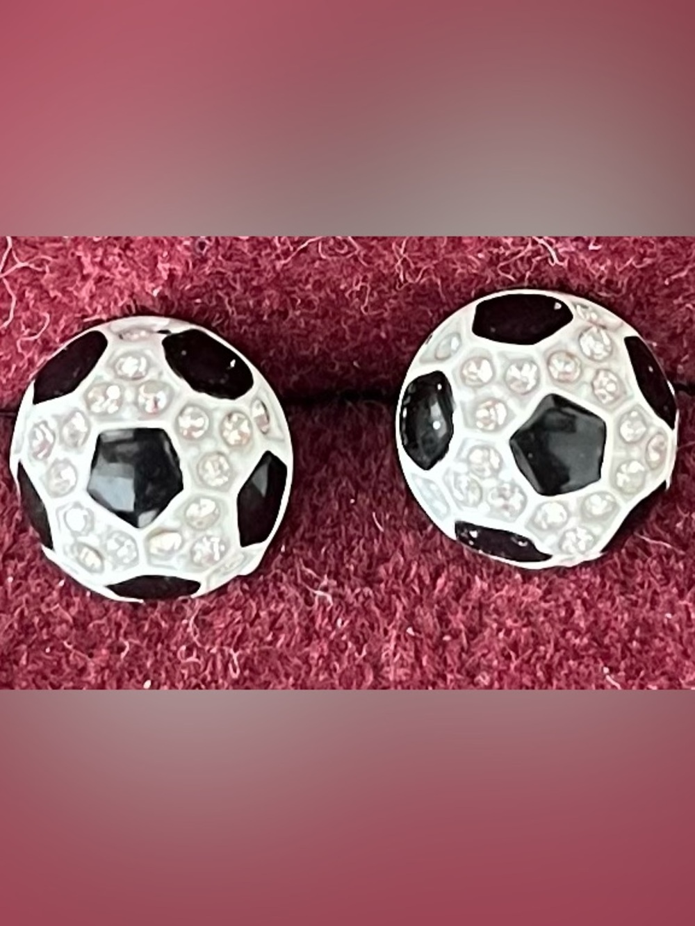 Crystal Soccer Ball Stud Earrings - Black and White